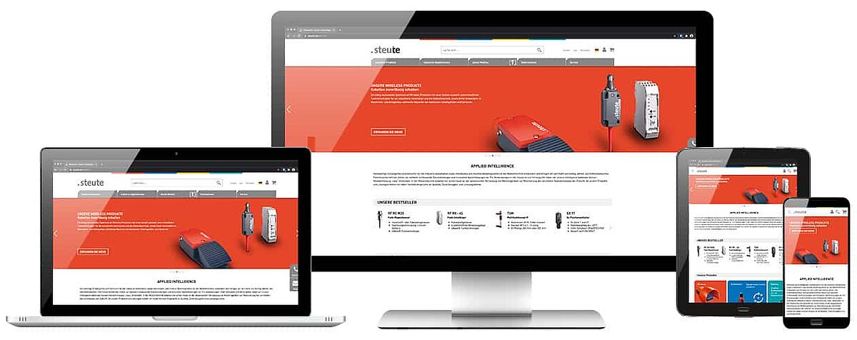 Steute Responsive Responsive Webdesign: Abbildung der Website auf 4 verschiedenen Endgeräten
